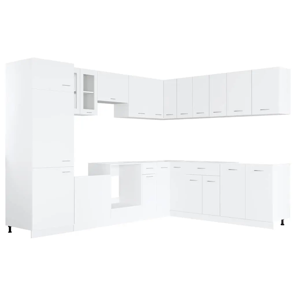 Kitchen Cabinet Set 14 Piece White Engineered Wood Storage Organiser Cupboard