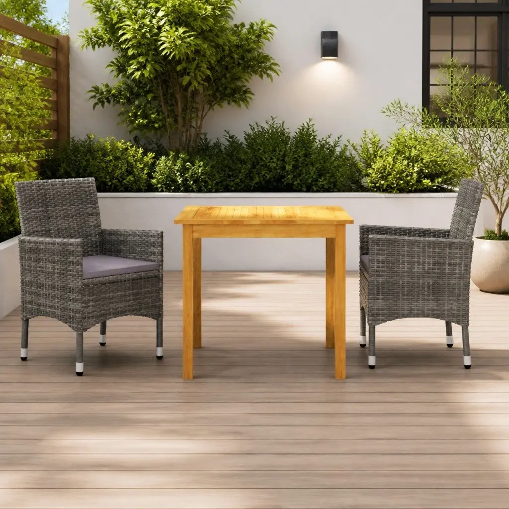 Garden Dining Set Outdoor Furniture 3 Piece Table Chairs Grey