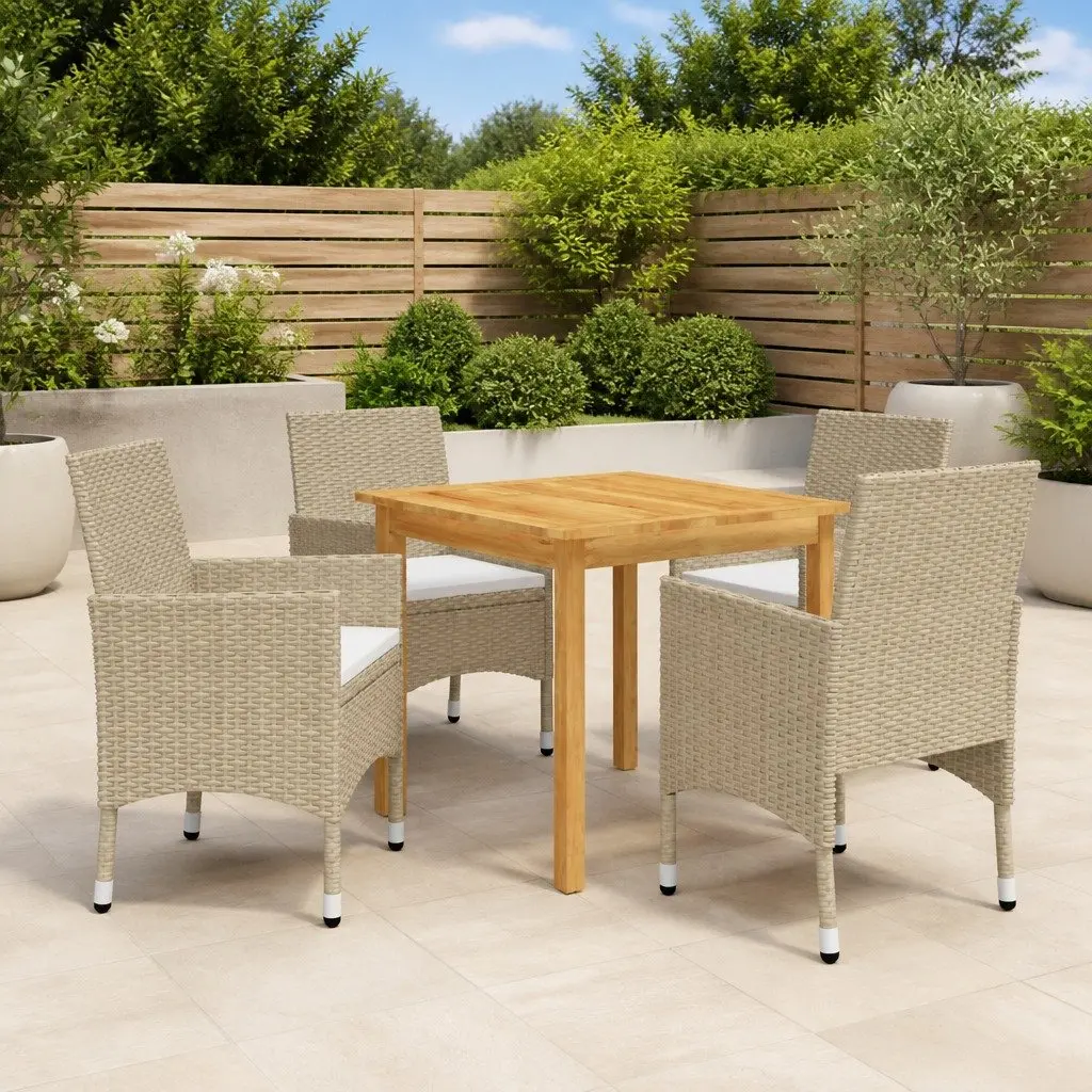 Garden Dining Set 5 Piece Outdoor Furniture Beige Rattan and Acacia Wood
