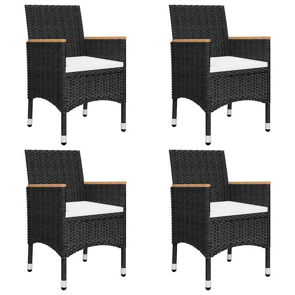 Outdoor Dining Set 5 Piece Black Durable Acacia Wood Rattan Chairs and Table