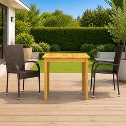 Garden Dining Set 3 Piece Outdoor Table Chairs Brown Acacia Wood Rattan