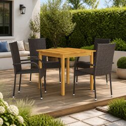 Your 5 Piece Outdoor Dining Set: Wood and Rattan Comfort