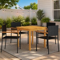 Garden Dining Set 5 Piece Outdoor Table Chairs Black Weather Resistant Rattan