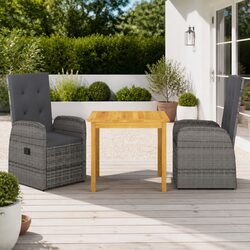 Garden Dining Set 3 Piece Outdoor Table Chairs Rattan Grey Patio Furniture