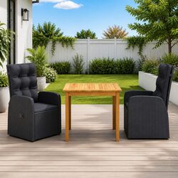 Garden Dining Set 3 Piece Outdoor Furniture Table Chairs Black Reclining