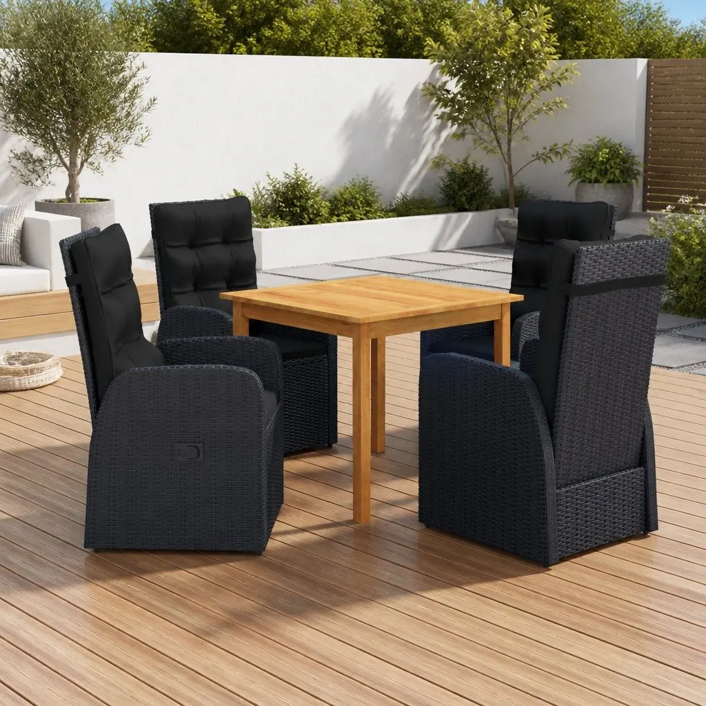 Garden Dining Set 5 Piece Black Outdoor Table Chairs