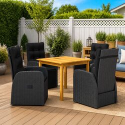 5 Piece Garden Dining Set Black Outdoor Furniture Table Chairs Rattan