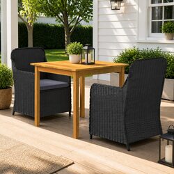 Outdoor 3-Piece Dining Set: Acacia Wood & Rattan Chairs