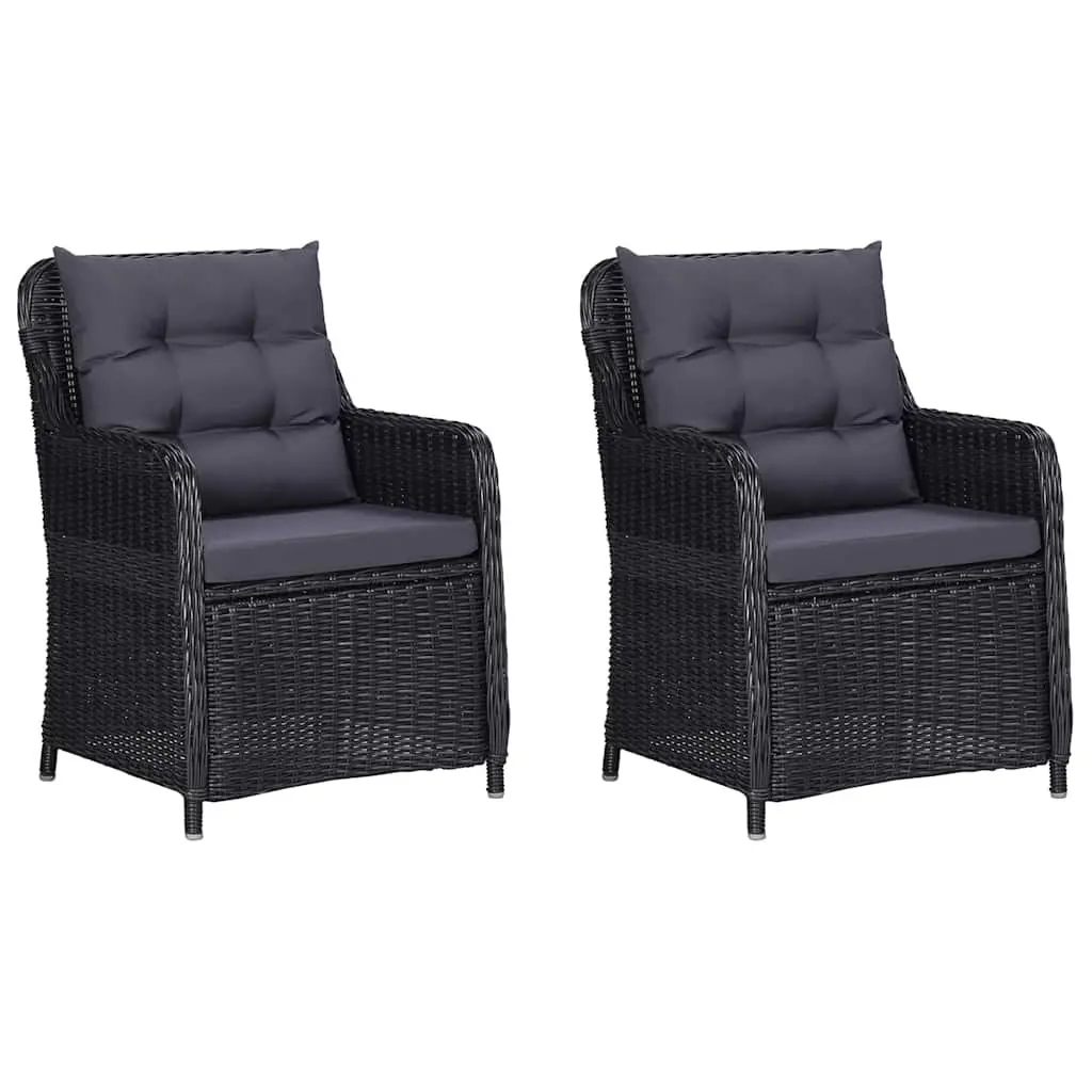 3 Piece Garden Dining Set Black Acacia Wood Table Powder Coated Steel Chairs Outdoor Furniture