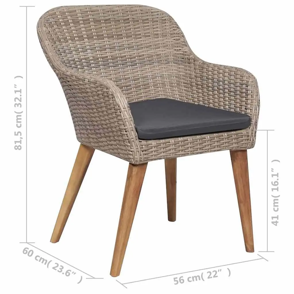 Garden Dining Set 3 Piece Brown Acacia Wood Rattan Chairs