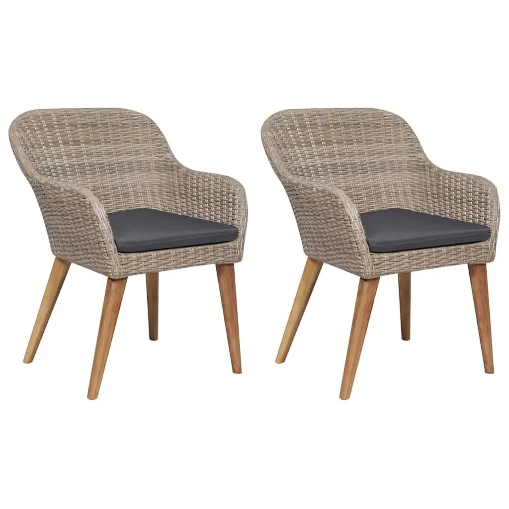 Garden Dining Set 3 Piece Brown Acacia Wood Rattan Chairs