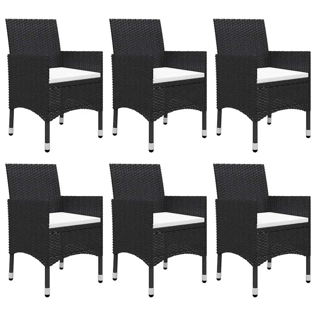 7 Piece Outdoor Garden Dining Set Black Acacia Wood Table Rattan Chairs with Cushions