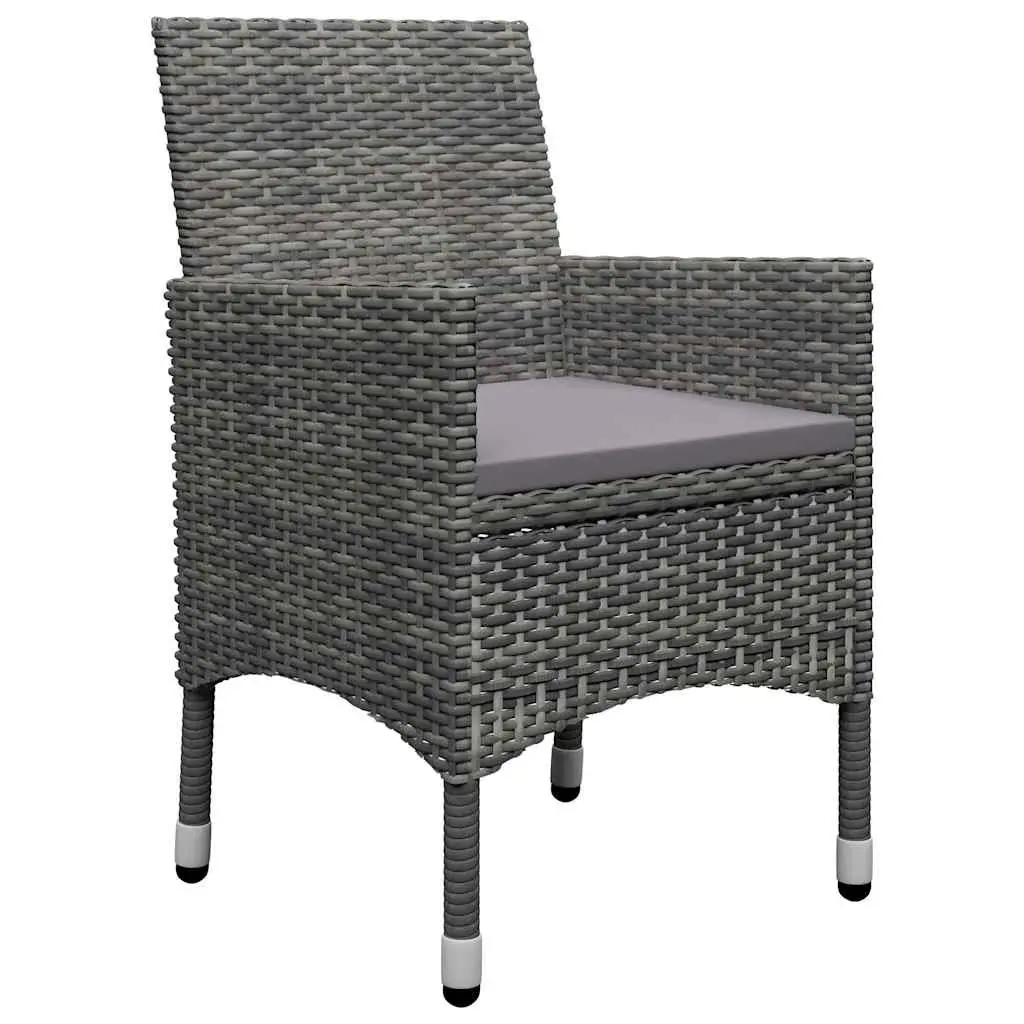 Outdoor Dining Set 7 Piece Grey Rattan Chairs and Table Durable Acacia Wood Construction