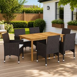 Garden Dining Set 7 Piece Brown Acacia Wood Table Chairs Outdoor Furniture