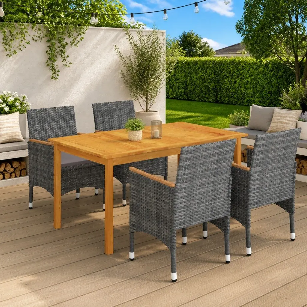 Garden Dining Set 5 Piece Outdoor Table Chairs Grey Rattan Furniture Patio