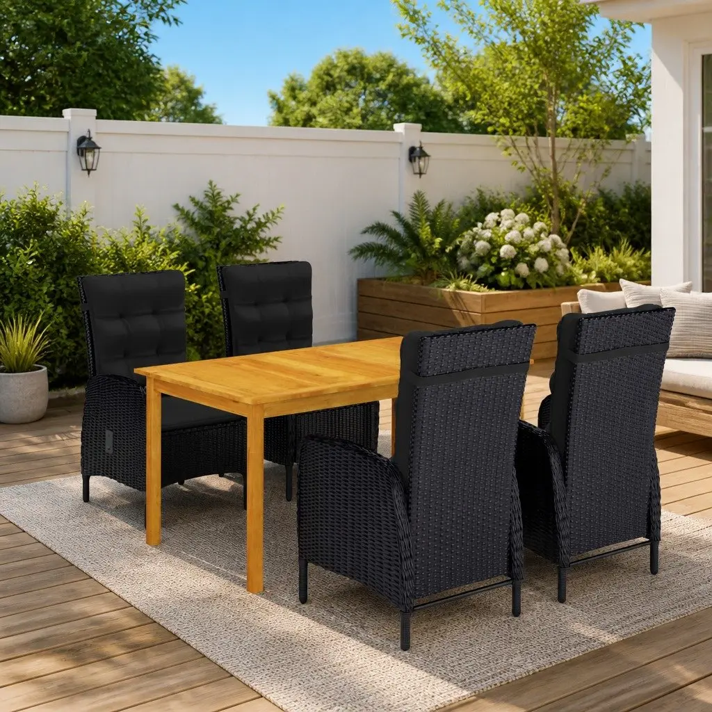Garden Dining Set 5 Piece Black Outdoor Furniture Table Chairs with Cushions