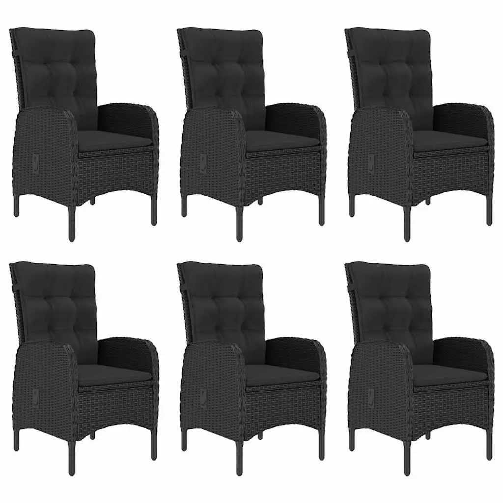 Outdoor Dining Set 7 Piece Acacia Wood Table Rattan Chairs Black