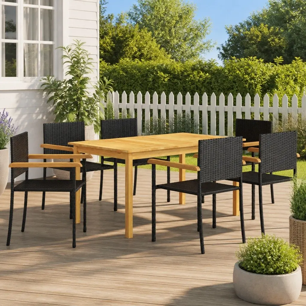 Outdoor Furniture Set 7 Piece Dining Table Chairs Acacia Wood Black