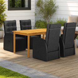 5 Piece Garden Dining Set Black Outdoor Furniture Table Chairs