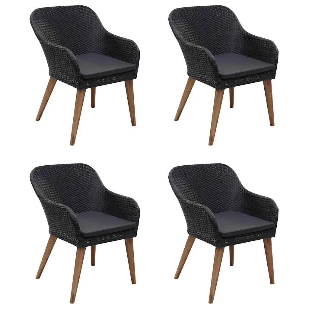 5 Piece Garden Dining Set Black Outdoor Cushioned Patio Table Chairs