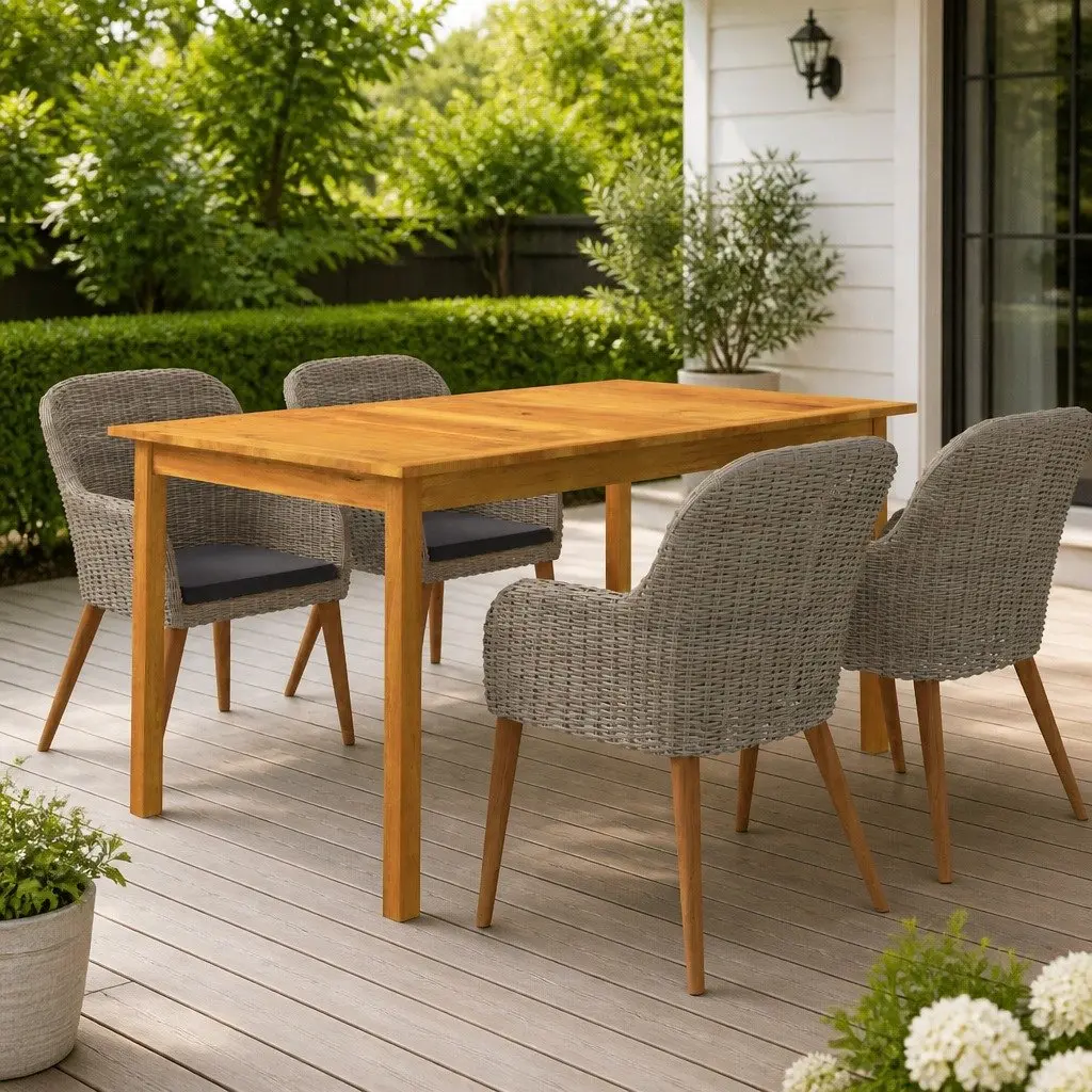 Garden Dining Set Brown 5 Piece Outdoor Furniture Table Chairs Rattan