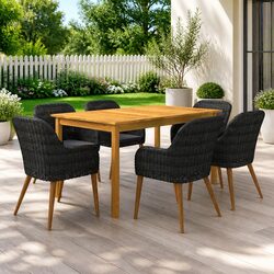 Friendly 7-Piece Outdoor Dining Set: Black Acacia Wood