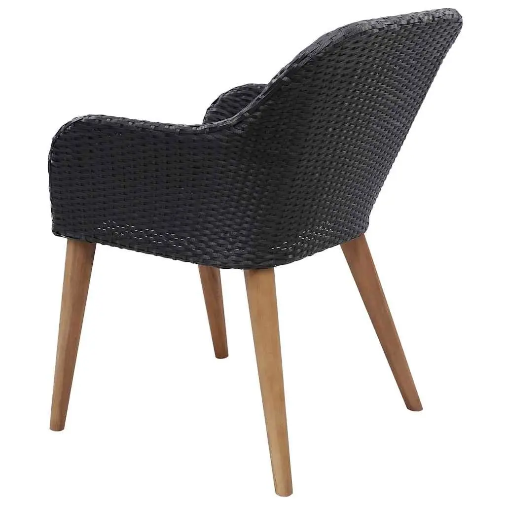 7 Piece Garden Dining Set Black Acacia Wood Steel Rattan Chairs Outdoor