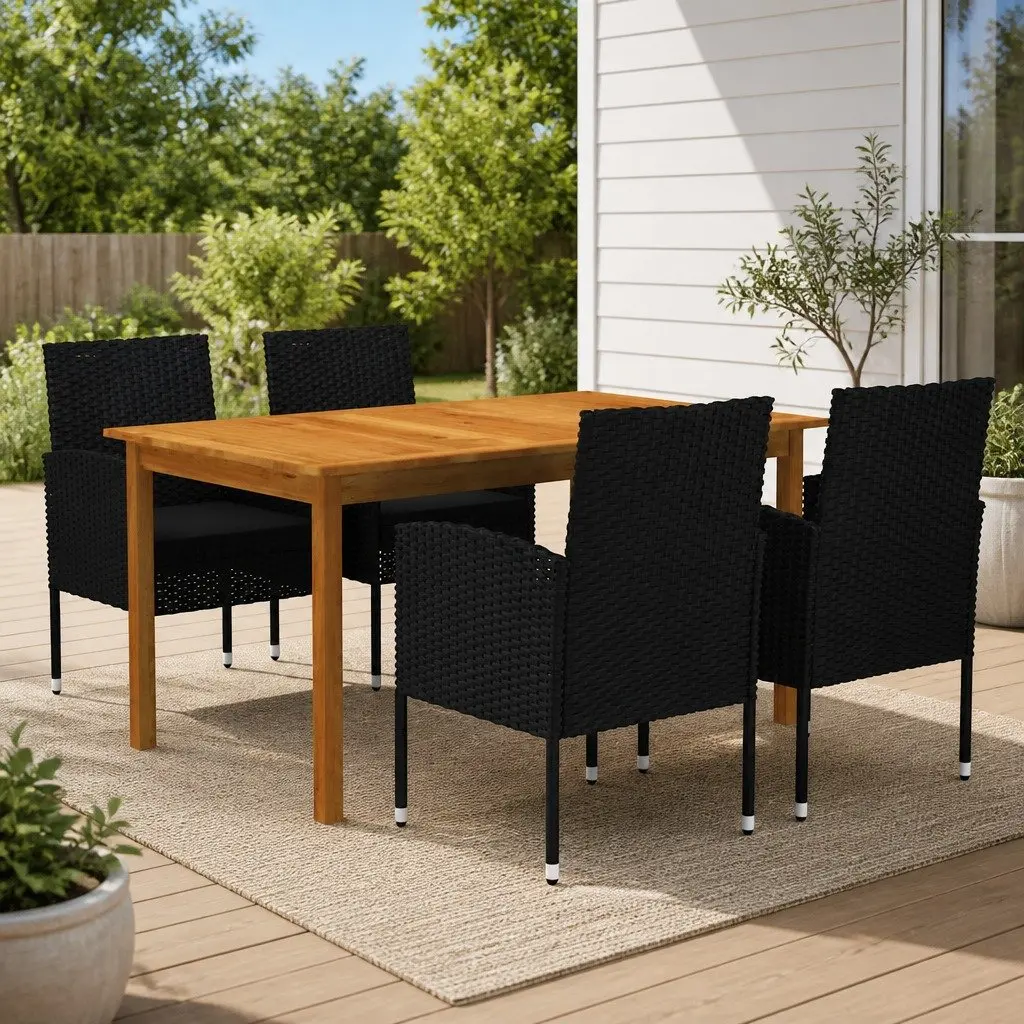 Garden Dining Set Black 5 Piece Outdoor Furniture Table Chairs with Cushions