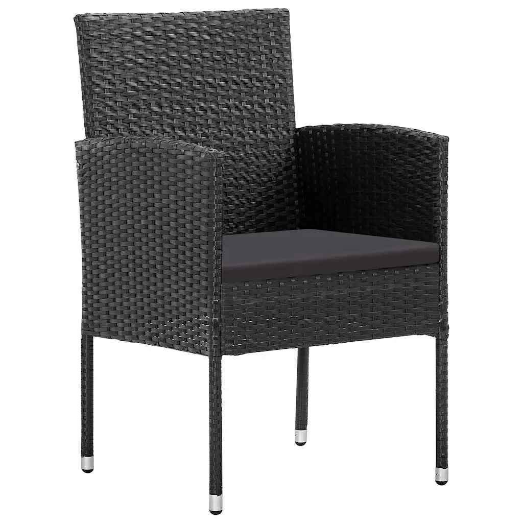 7 Piece Garden Dining Set Outdoor Table with Solid Acacia Wood and 6 Chairs with Weather-Resistant PE Rattan and Removable Cushions Black