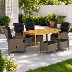 Garden Dining Set 7 Piece Outdoor Furniture Brown Acacia Wood Rattan Chairs