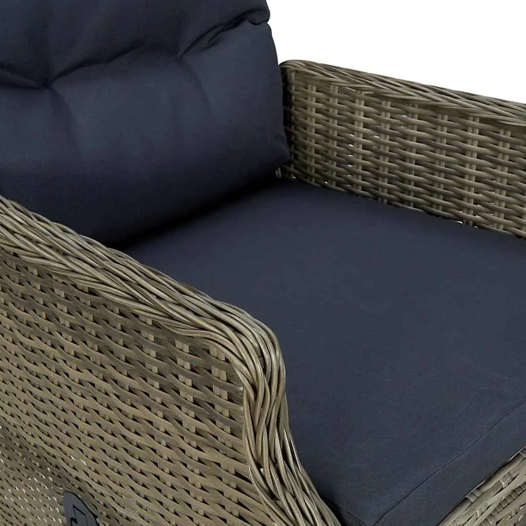 Outdoor Furniture Set 7 Piece Brown Rattan Chairs Solid Acacia Wood Table with Cushions