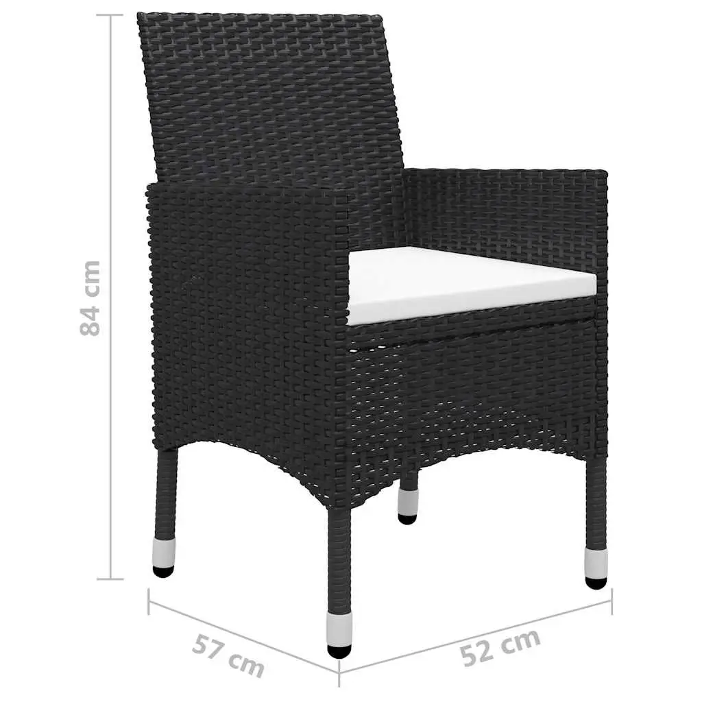 7 Piece Garden Dining Set Black Acacia Wood Table with Weather Resistant PE Rattan Chairs
