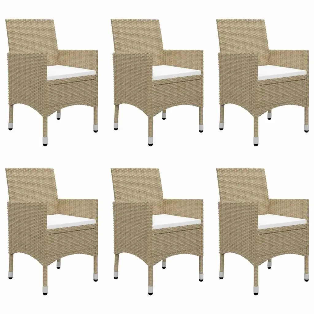 Outdoor Dining Set 7 Piece Beige Acacia Wood Table Powder Coated Steel Chairs