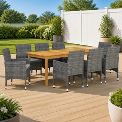 Garden Dining Set 9 Piece Outdoor Furniture Grey Table Chairs with Cushions