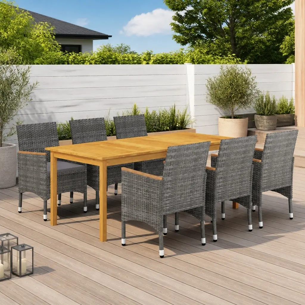 7 Piece Garden Dining Set Grey Outdoor Furniture Table Chairs