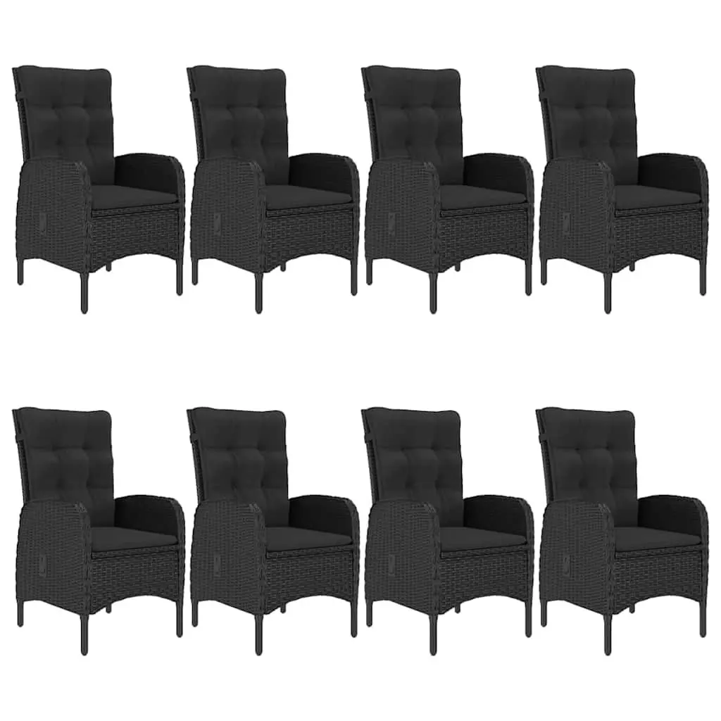 Garden Dining Set Black Acacia Wood Steel Frame 9 Piece