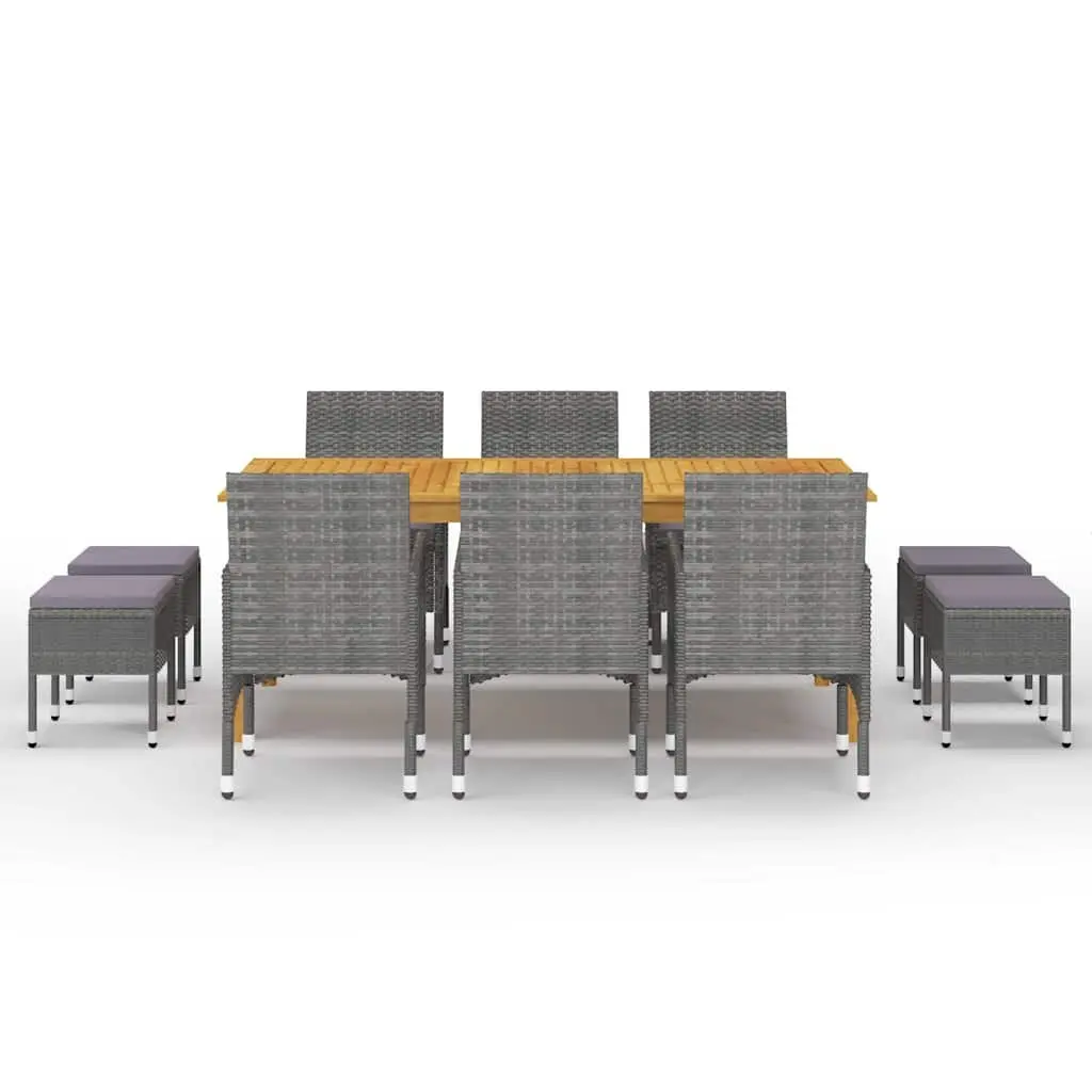 Outdoor Dining Set 11 Piece Grey Acacia Wood Table with Steel Frame and PE Rattan Chairs