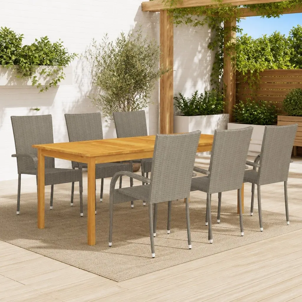 7 Piece Garden Dining Set Outdoor Table Acacia Wood PE Rattan Grey