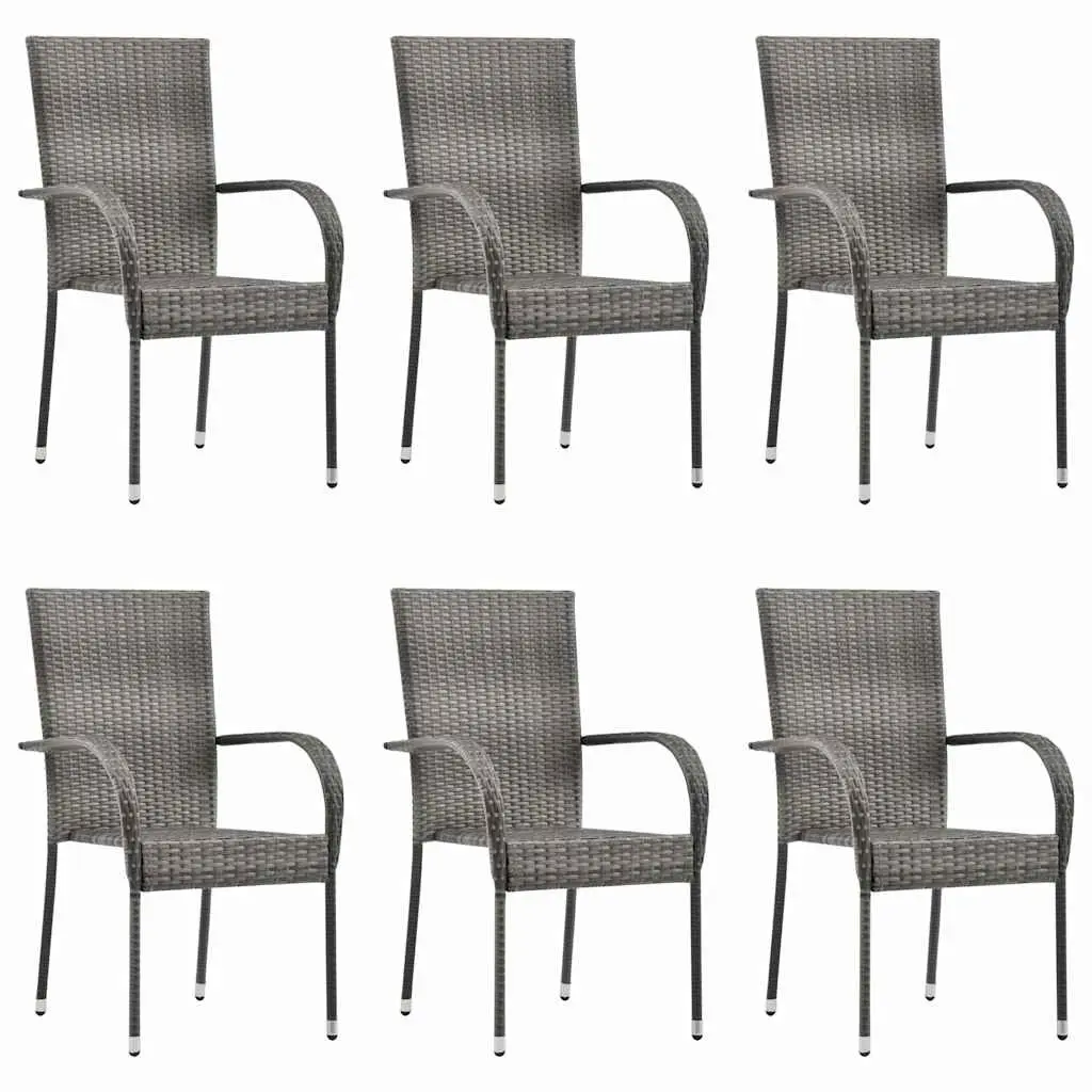 7 Piece Garden Dining Set Outdoor Table Acacia Wood PE Rattan Grey