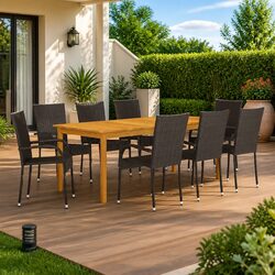 Garden Dining Set 9 Piece Outdoor Furniture Brown Acacia Wood Rattan Chairs