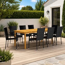 9 Piece Garden Dining Set Outdoor Furniture Table Chairs Black Acacia Wood