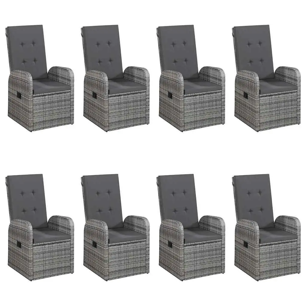 9 Piece Outdoor Dining Set Solid Acacia Wood Table PE Rattan Grey Chairs