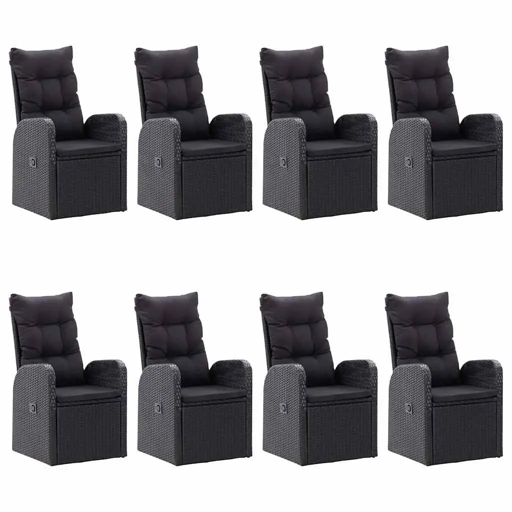 Outdoor Dining Set 9 Piece Black Rattan Table and Chairs with Acacia Wood Top and Reclining Backrests