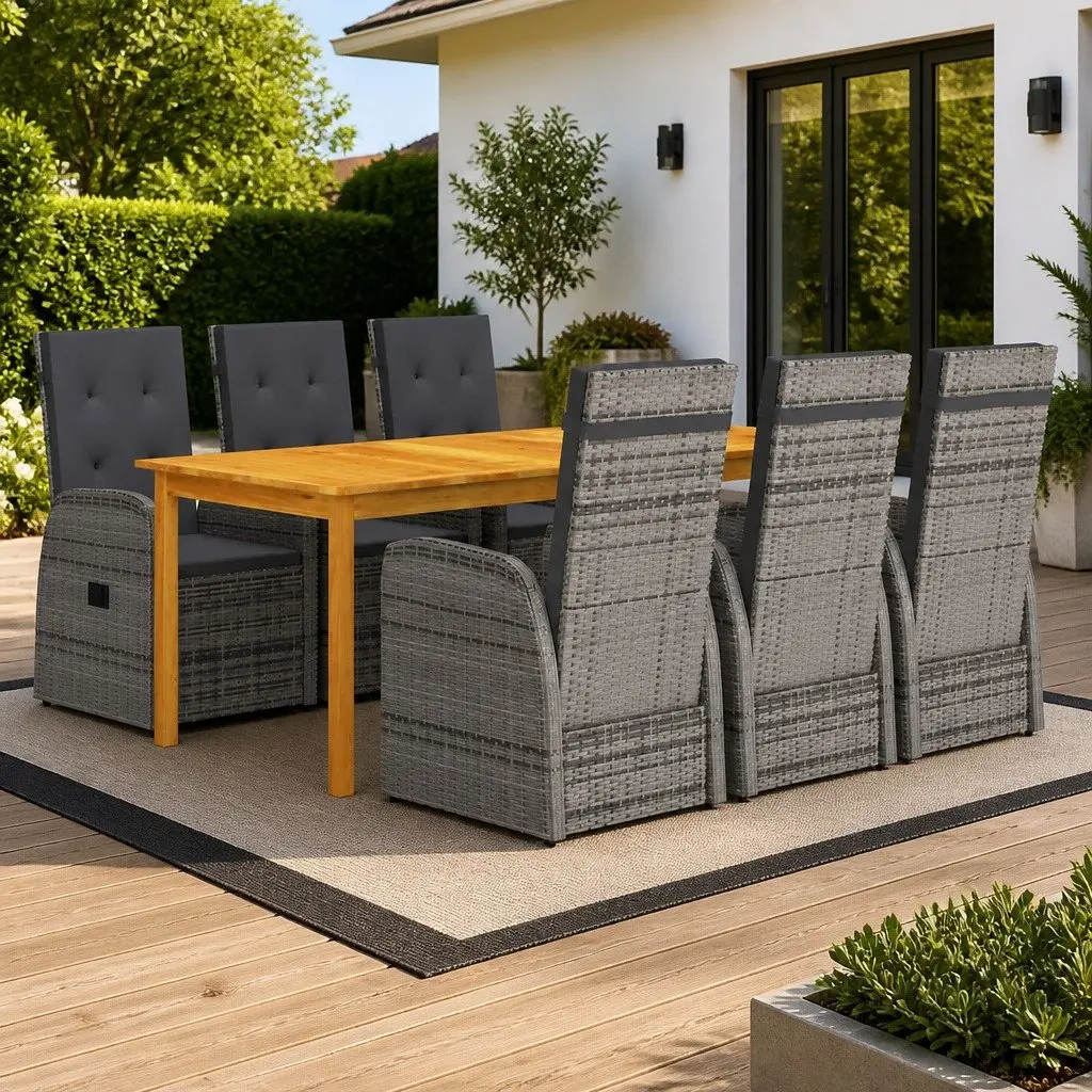 Garden Dining Set 7 Piece Grey Outdoor Table Chairs Cushions