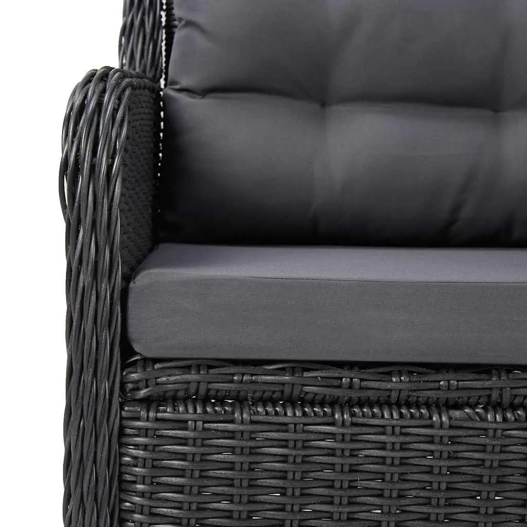 7 Piece Outdoor Garden Dining Set Black Acacia Wood Table Rattan Chairs