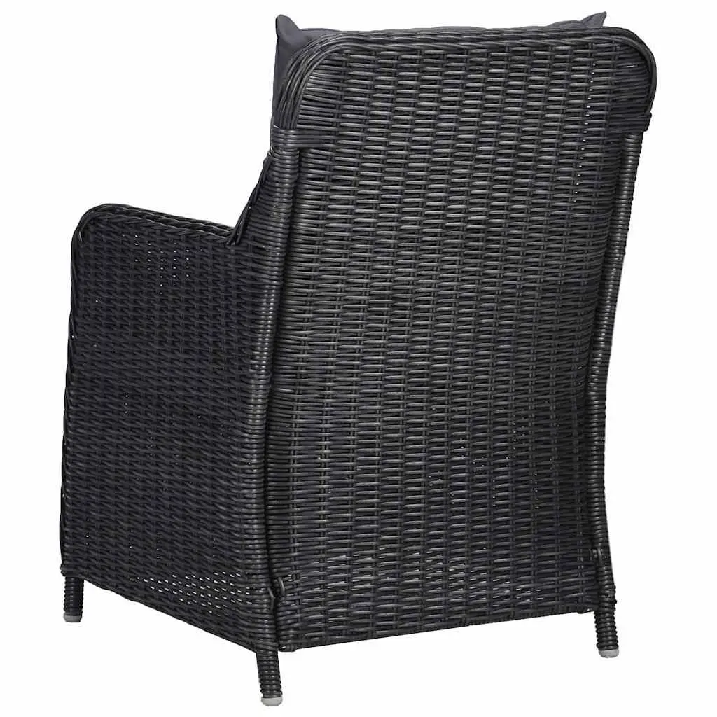 7 Piece Outdoor Garden Dining Set Black Acacia Wood Table Rattan Chairs