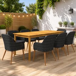 Garden Dining Set 9 Piece Outdoor Furniture Table Chairs Black Steel Rattan