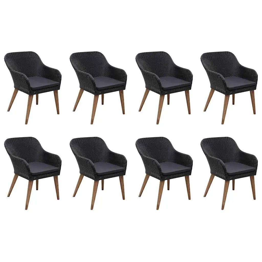 Garden Dining Set 9 Piece Outdoor Furniture Black Steel Rattan Acacia Wood Table