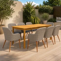 Garden Dining Set 9 Piece Outdoor Furniture Brown Acacia Wood Steel Frame Rattan