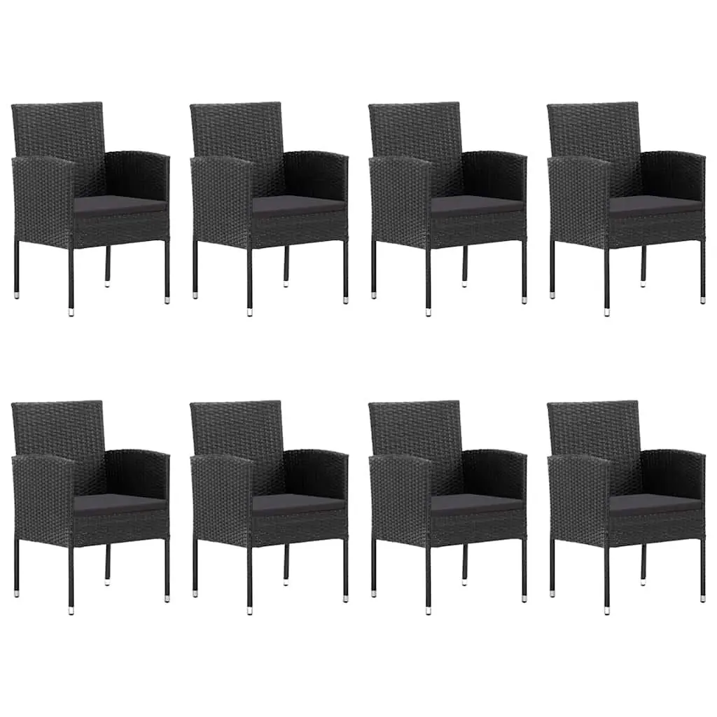 9 Piece Garden Dining Set Outdoor Table Chairs Acacia Wood PE Rattan Black
